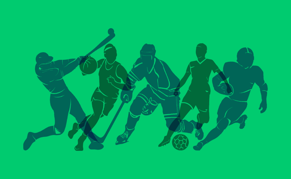 Graphic featuring silhouettes from 5 sports